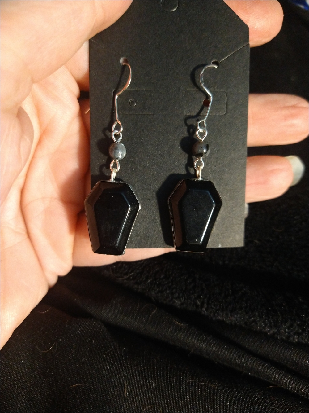 Black Onyx Coffin Drop Earrings - Women Jewelry
